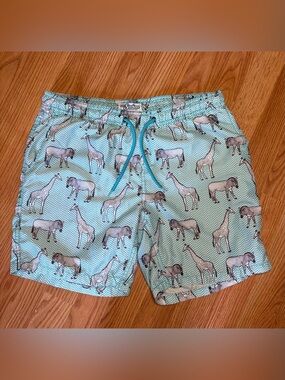 Mr.Swim Aqua Animal-Print Swim Trunks with Teal Drawstring